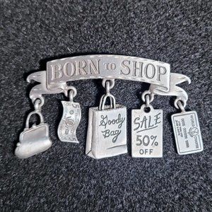 JJ  "Born to Shop" pin/brooch with charms